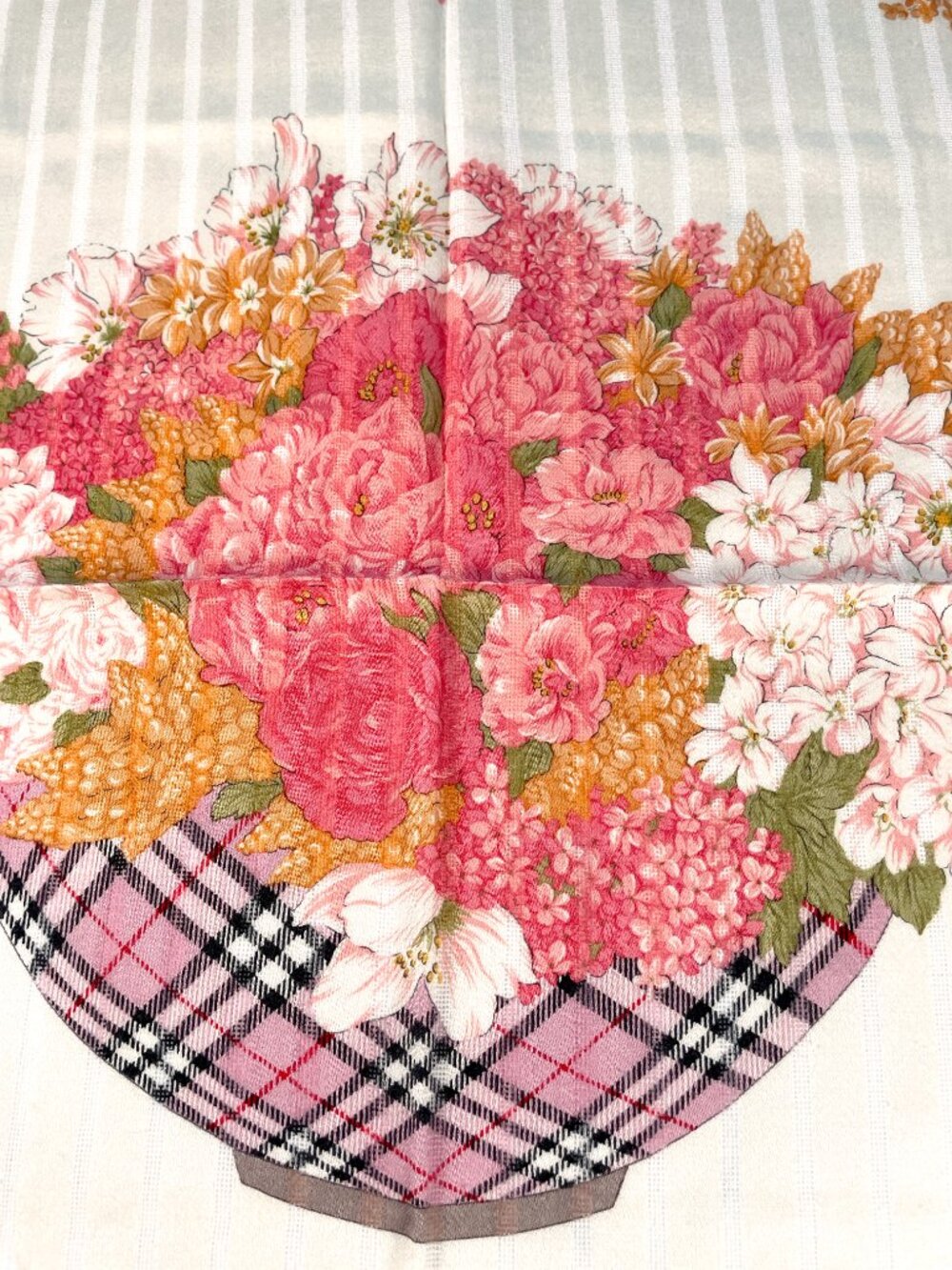 Vintage Burberrys Floral Plaid Cotton Scarf - Picture 4 of 10